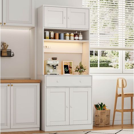 Haut de cuisine 72x40x180 cm en MDF blanc avec LED, prises et rangement gain de place – MEUBLIV (1/5)