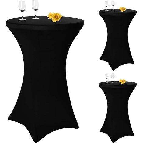 Lot de 3 nappes à coins carrés extensibles en spandex pour cocktail 80x110cm Table haute ajustée noire, nappe ronde pour cocktail pour table de banquet de cocktail de mariage (noir) (1/5)