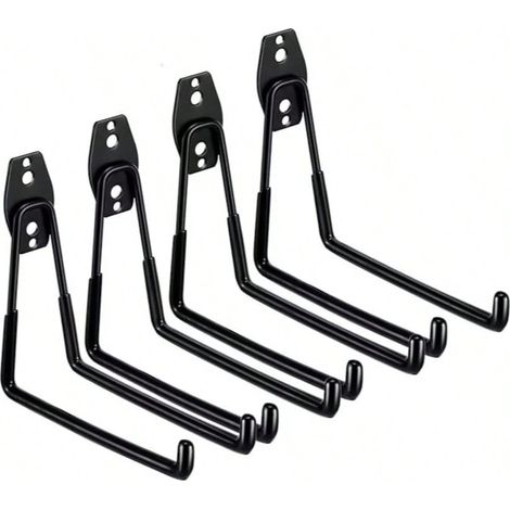 Lot de 4 crochets de garage robustes pour accrocher des outils, crochets de rangement pour garage, crochets muraux utilitaires pour organiser les outils de garage et de jardin (noir)