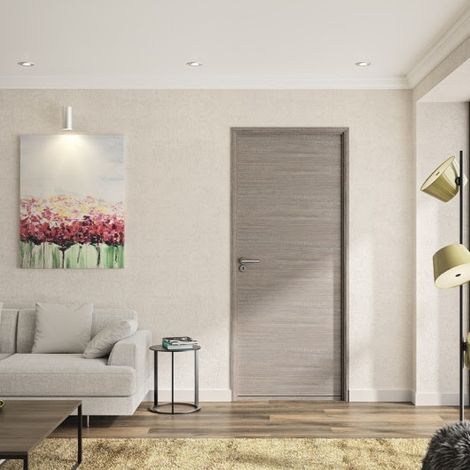 Optimum – Bloc porte ajustable décor chêne taupe – 204 x 83 cm – Sens droit – Serrure silencieuse à pêne magnétique – Joint d'isolation phonique