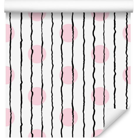Papel pintado de rayas verticales y puntos para salón y dormitorio, 50x1000 cm. (1/5)