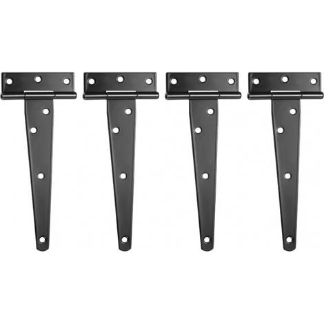 Lot de 4 Charnières en T, Noires Charnière Porte de Grange, Charnières de Portes, Charniere Plate Inox pour Portails, Abris de Jardin, Placard - 8 Pouces (1/5)