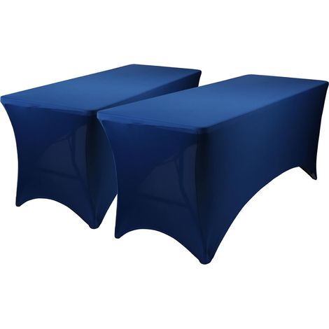 Lot de 2 nappes rectangulaires élastiques bleues 180x70 cm en spandex, nappe ajustable extensible pour table de fête, buffet, jardin extérieur (1/4)