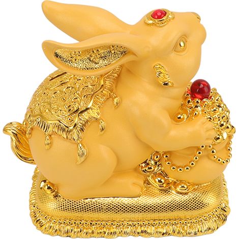 Chinesisches goldenes Hasen-Sparschwein aus Kunstharz, Sammlerfigur, Glücksbringer für das neue Jahr 2023, geeignet für Zuhause oder Büro (1/5)