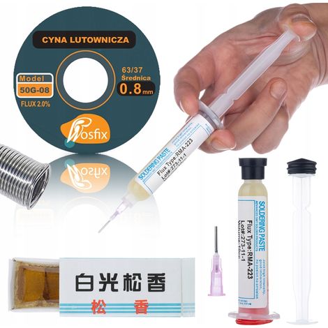 Rosfix MicroFlux 3 en 1 - Esta帽o Sn63Pb37 0,8 mm 50 g + Fundente RMA-223 + Resina 15 g  Kit de soldadura para electr贸nica, SMD y PCB