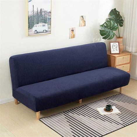 Housse Clic Clac Housse Canape Lit,170-190cm Extensible Anti-Taches Couvre Protection canapé sans Bras,Marine (1/5)