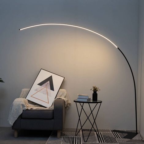 Kosilum – Lampadaire LED dimmable courbé 200 cm – Finition noire matte – Gradateur tactile 3 niveaux – Éclairage chaleureux pour salon
