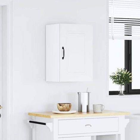 Étagère Murale de Cuisine en Bois Blanc, Meuble de Rangement Suspendu Style Industriel, Économiseur d'Espace pour Ustensiles et Épices (1/5)