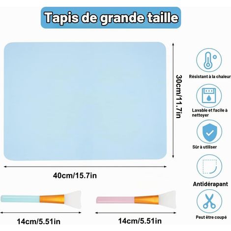 2 Pcs 30x40 cm Grand Tapis en Silicone avec Pinceau，Tapis en Silicone  Moulage de Résine Peinture L'artisanat, Tapis de Cuisine pour Pétrissage, Pâtisserie, Tapis de Table pour Enfants et Adultes (1/5)