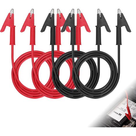 Lot de 4 Pinces Crocodiles Fils de Test, 1M Ensemble de Fils de Test avec Pinces Double Face Câble 15A Crocodile Double Extrémité de Cuivre Flexible pour Les Tests Electriques (1/5)