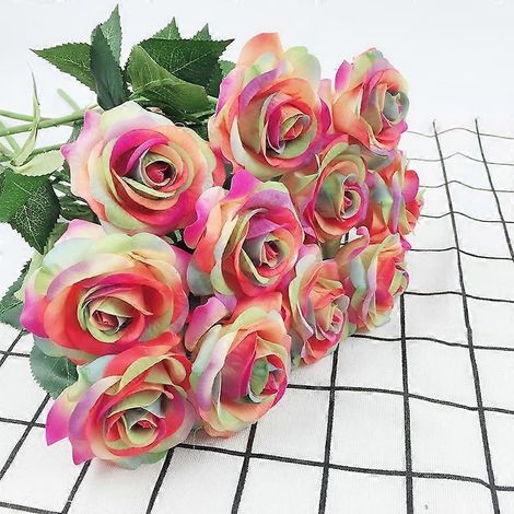 10 roses artificielles de haute qualité en latex, réalistes au toucher, pour la décoration de la maison et des chambres d'enfants. Idéales pour les bouquets de mariée et de demoiselles d'honneur.rose, (1/5)