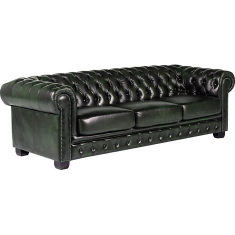 Divano  chesterfield  100% pelle a pieno fiore  verde - BRENTON