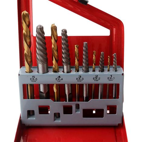 Kit de 10 extracteurs de vis en acier rapide pour vis endommagées, avec forets pour équipements industriels (1/5)