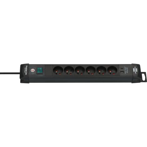 Multiprise avec 6 prises et USB C PD 30 W et USB A 18 W, câble de 3 m, interrupteur Noir