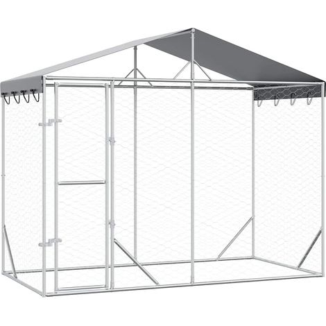 Hundezwinger für den Außenbereich mit silbernem Dach 3x1,5x2,5 m