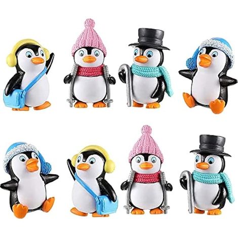 Lot de 8 mini figurines de pingouin, ornements miniatures de pingouin, figurines d'animaux, micro paysage DIY ornements en résine, pour bonsaï, mini décoration de jardin, porte-clés à faire