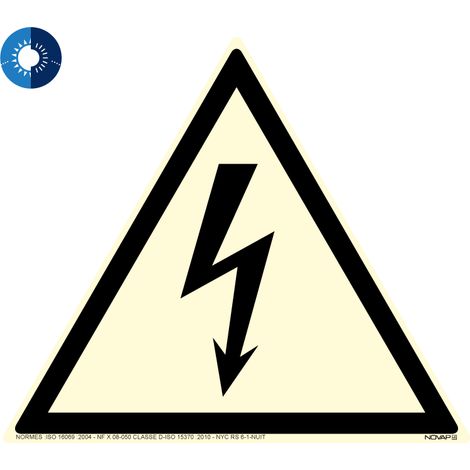 Panneau photoluminescent HD Danger electrique - rigide triangle 100mm - 4055527