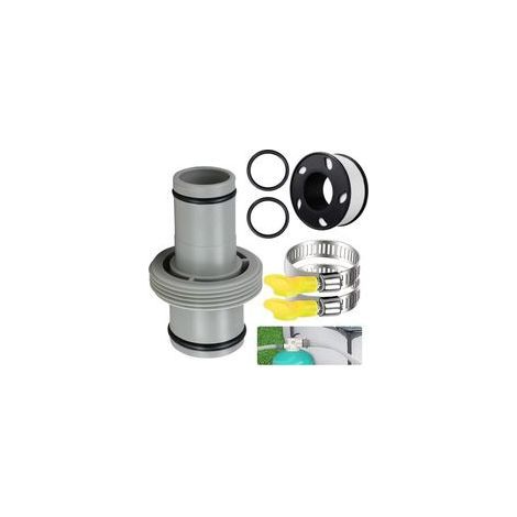Raccord Tuyau Piscine 38mm �� 33mm Adaptateur Piscine, Accessoire avec Colliers et Anneaux en Acier Inoxydable, Ruban d'��tanch��it��