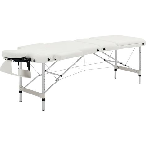 Tragbare, klappbare 3-teilige Kosmetikmassageliege, max. Belastbarkeit 225 kg, höhenverstellbar, Gestell aus weißem Aluminium.