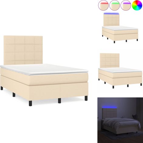 Sommier à lattes de lit matelas et LED crème 120x190 cm tissu - Sommier Tapissier - Lit Double - Matelas Inclus - Éclairage Led - Têtière Ajustable (1/5)
