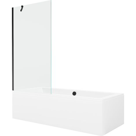 Mexen Cube baignoire rectangulaire 170 x 80 cm avec habillage et paroi 1 aile 90 cm, transparent, noir - 550517080X9509000070 (1/5)