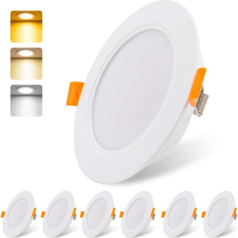 Spots LED encastrables 230V plats 9W, set de 6, Lampes LED encastrables rayonnantes, Spot LED de salle de bain 3000/4000/6000K, Spots de plafond IP54 pour salon cuisine chambre (blanc x 6)