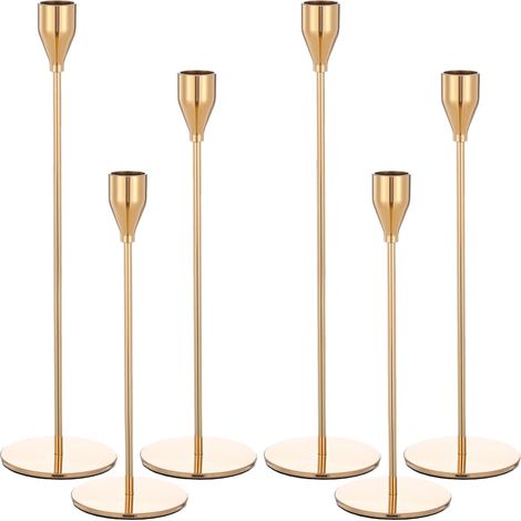 Lot 6 bougeoirs dorés 33/29/24 cm bougies coniques 3/4" fête mariage (1/4)