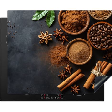 Induction Hob Protector Cinnamon - Concrete - Coffee - Cinnamon sticks - Spices 65x52 cm