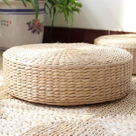 Handgeflochtener Futon-Teppich, runde Binsenmatte, einfarbig, ideal für Panoramafenster, Inneneinrichtung. (1/5)