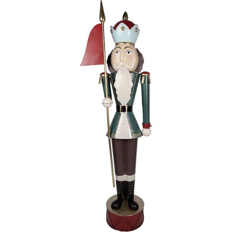 Statue Casse-Noisette de Noël en Métal Décoration Festive Vert et Rouge 67 x 41 x 210 cm - PANGIVO (1/5)