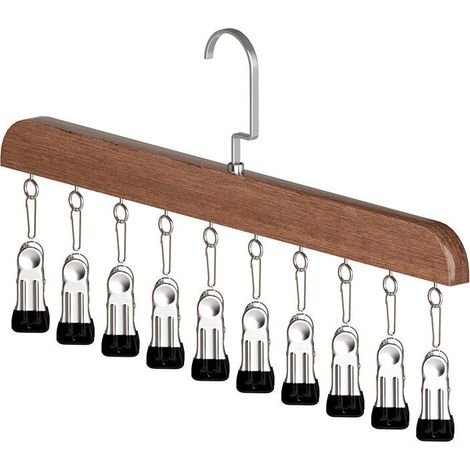 1 PCS Organisateur de Chapeaux, Organiseur de Leggings pour Placard, 10 Pinces, Cintre en Bois à Rotation 360° pour Chaussettes, (1/3)