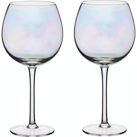 Bar Craft Large Balloon Gin Glasses with Iridescent Rainbow Pink Pearlescent Shade, Gift Boxed, 500 ml, Set of 2