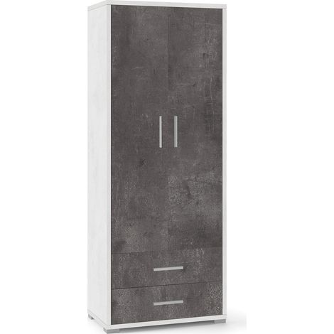 Armadio 2 Ante 2 Cassetti 71x182x41 cm Ossido Bianco/Ossido Nero (1/3)