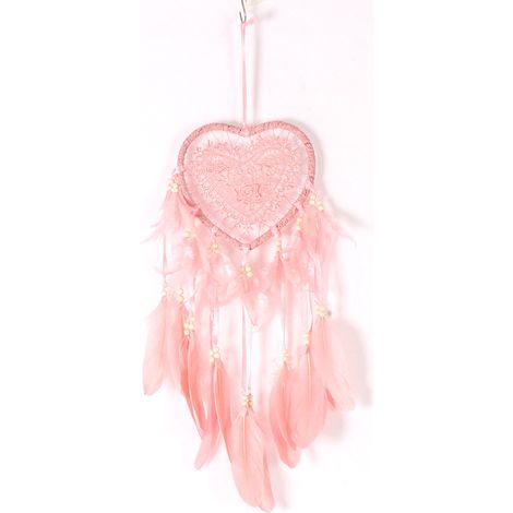 Attrape-rêves en forme de cœur creux, ornement décoratif pour la maison ou le bureau, carillon à vent, rose, 60 cm, 1 pièce (1/2)