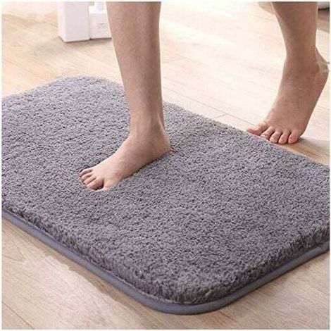 Tapis de Bain Absorbant Antidérapant Extra Epais de Douche pour Salle de Bain Tapis de Sol Chenille Lavable en Machine (Grau, 50x80cm)- (1/4)