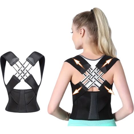 Ceinture correctrice de posture - Orthèse lombaire - Correcteur de posture - Ceinture de soutien du dos - Soulage les douleurs cervicales et dorsales - Taille L - Polyester - Noir (1/5)