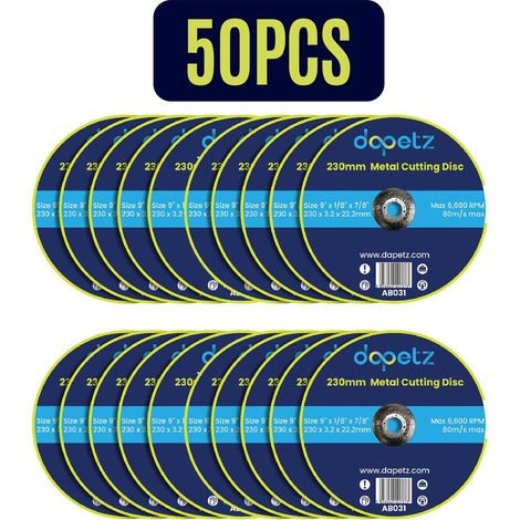 Dapetz ® Metal Cutting Discs 230mm Stainless Steel For Angle Grinder 230 x 3.2 x 22.2mm High Performance Grinder Discs With 22.2mm Bore For Precise Cutting & Smooth Grinding 50PCS (1/5)