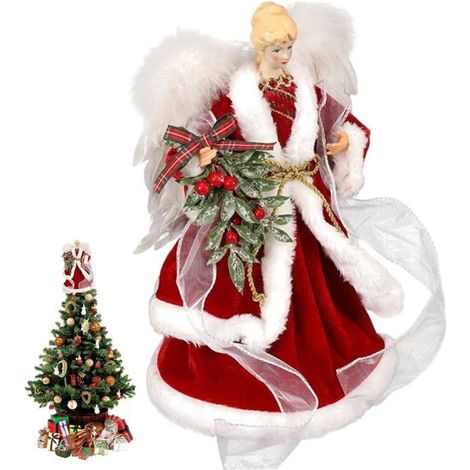 Figurine ange Noël 20 cm rouge – Décoration fête – Pour table, cheminée – Ambiance festive (1/5)