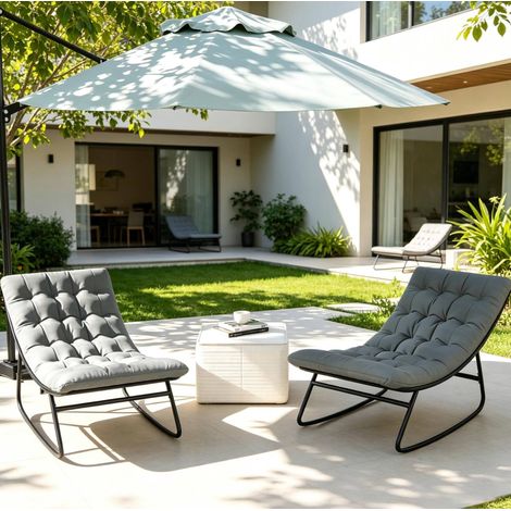 Set mit 2 Garten-Schaukelstühlen mit Kissen, Stahlgestell, Dunkelgrau und Schwarz (1/5)