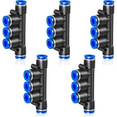 5pcs 8mm tube de carte diamètre extérieur connexion Push in 5 voies en plastique à libération rapide manifold Connecteur de manchon de carte (1/5)