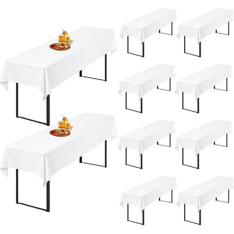 10x Housses de table de bière Blanc 250x100cm Polyester Opaque Lavable