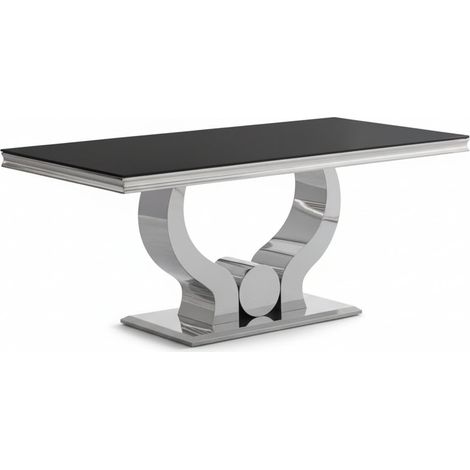 Table à manger verre noir pied métal chrome 180x90 cm TROFY (1/5)