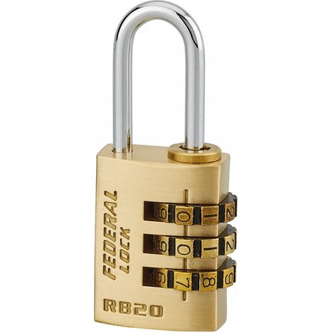 Lucchetto a combinazione RB, ottone, 3 cifre, interno, arco in acciaio, 20mm - THIRARD