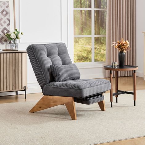 Fauteuil de détente moderne et réglable, sans dossier, recouvert de tissu, équipé d'un repose-pieds, d'un coussin lombaire et de pieds en bois (1/5)