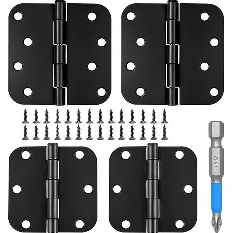 Charnieres Acier 10mm/75mm Charnière de Porte Noir 4Pcs avec 28Vis pour Portes Fenêtres Armoires (1/5)