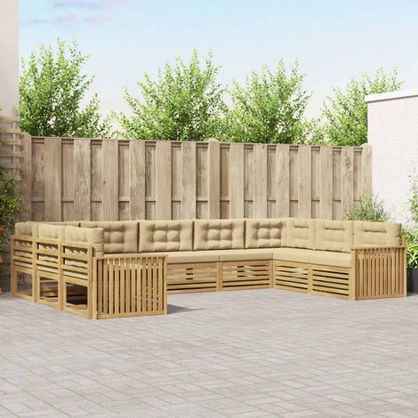 Teenpull – Outdoor-Sofagarnitur 9 Stk. Weiß und Beige Massivholz Akazie (1/5)