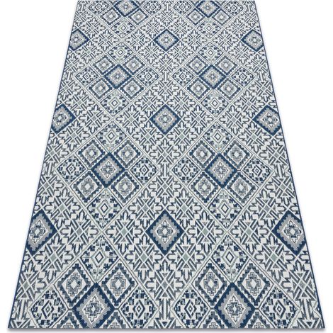 Teppich COLOR 19247/699 SISAL Quadrate Diamanten Platte Blau blue 140x200 cm