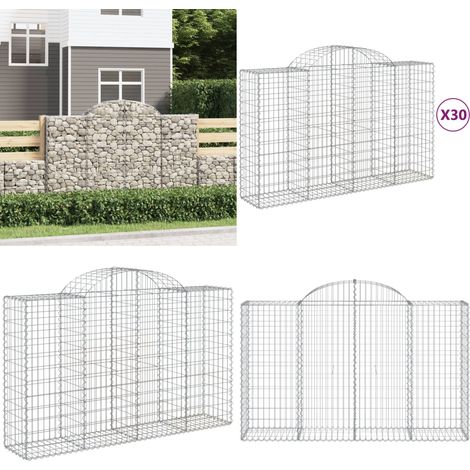 Gabionen mit Hochbogen 30Stk. 200x50x120/140cm Verzinktes Eisen - Gabionen - Gabionenwände - Gartendeko - Gartenzubehör - Zaun - Home & Living (1/5)