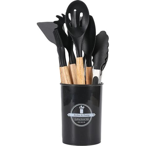 Ensemble d'ustensiles de cuisine antiadhésifs en silicone - Outils de cuisson résistants à la chaleur et spatule-cuillère-brosse (1/5)
