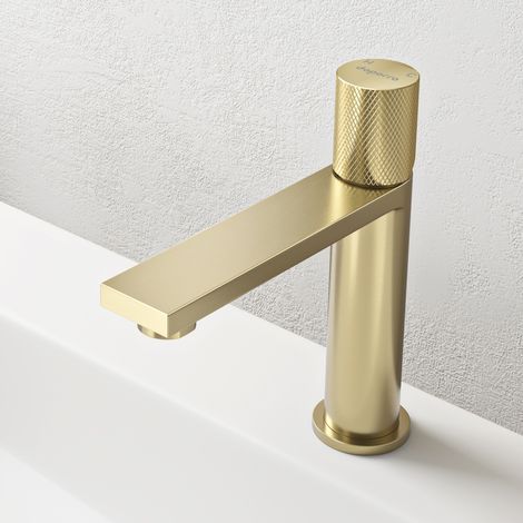 doporro Grifo de Lavabo de Acero Inoxidable 304, Acabado Oro Cepillado, Cartucho Cerámico, Altura 18 cm, Aireador Desmontable, Fino-01 (1/5)